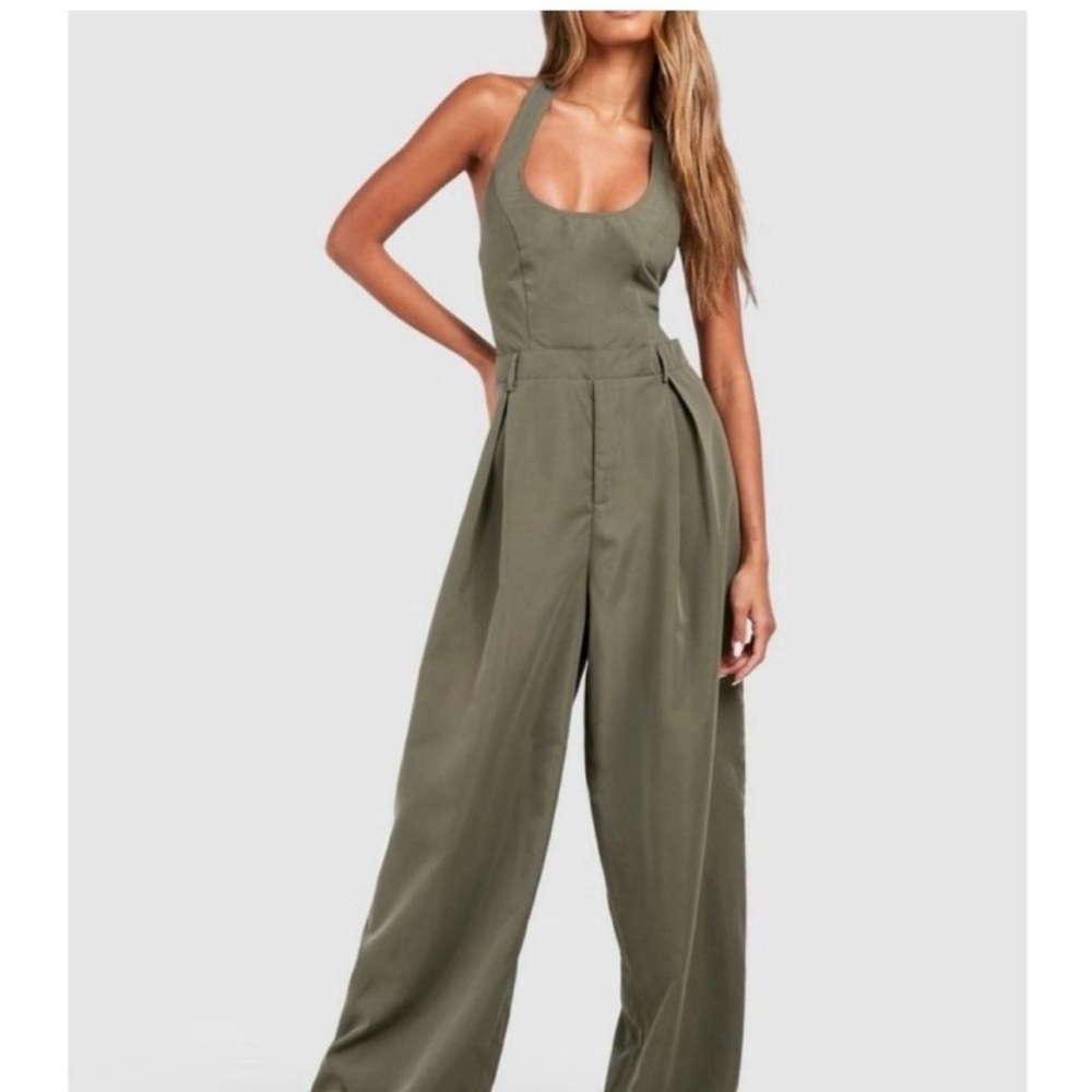 Zara “Gabardine” Dark Olive wide leg  Jumpsuit